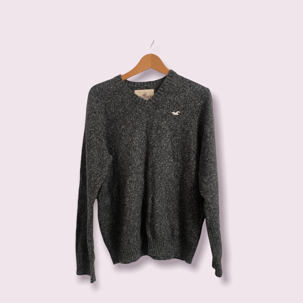 Heather Gray Marled Knit V Neck Sweater